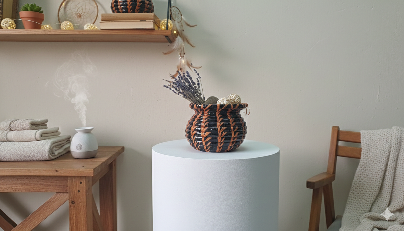 Hand-Woven Decorative Artisan Vase & Basket